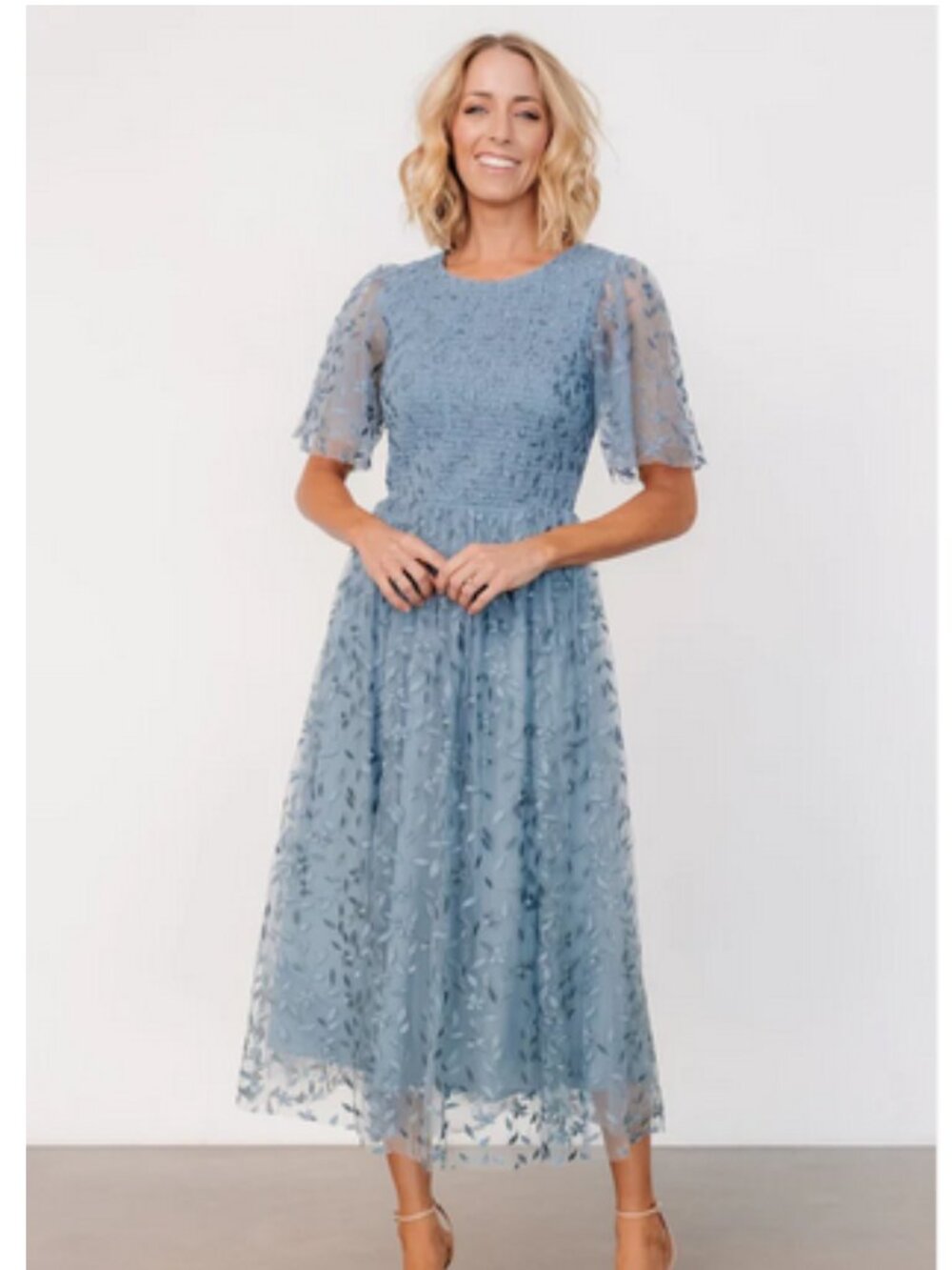 Baltic Born Kendra Dusty Blue Embroidered Midi Dress Size 2X